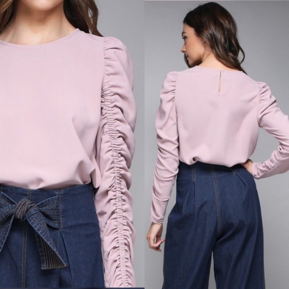 Puff Sleeve Top with Ruched Detail - Picture 2 of 2